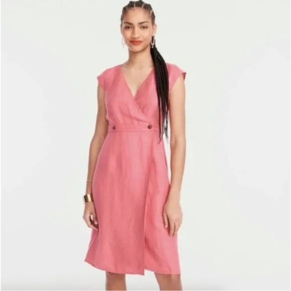 J. Crew Dresses & Skirts - JCrew Lovely Linen Sleeveless V neck Pink Midi Dress 6 Tall